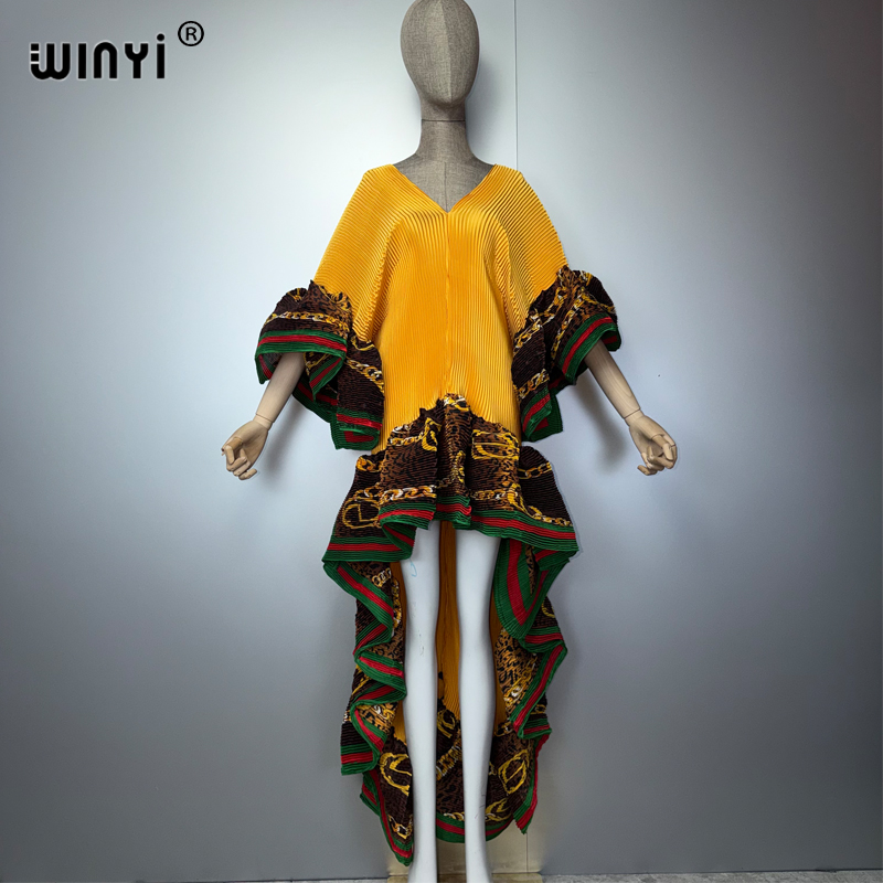 Robe Kaftan Maxi Bohème WINYI du Moyen-Orient, élégante, plissée, élastique, pour la plage, tenue de soirée de luxe, style Dubaï, Abaya