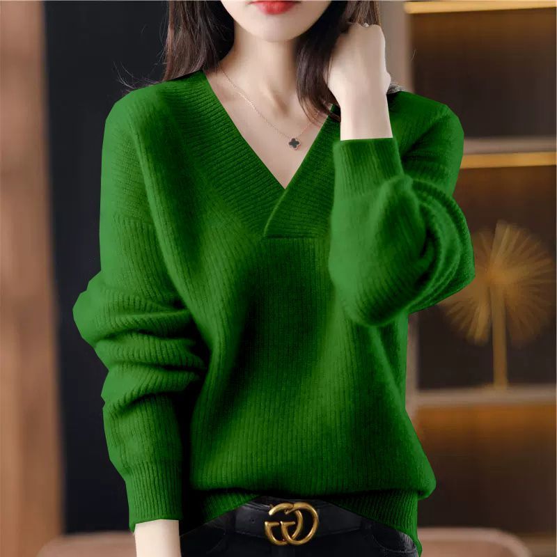 Nouveaux pulls et pulls à col en V pour femmes 2026, manches longues, couleur unie, pull décontracté court en tricot pour femme, automne-hiver