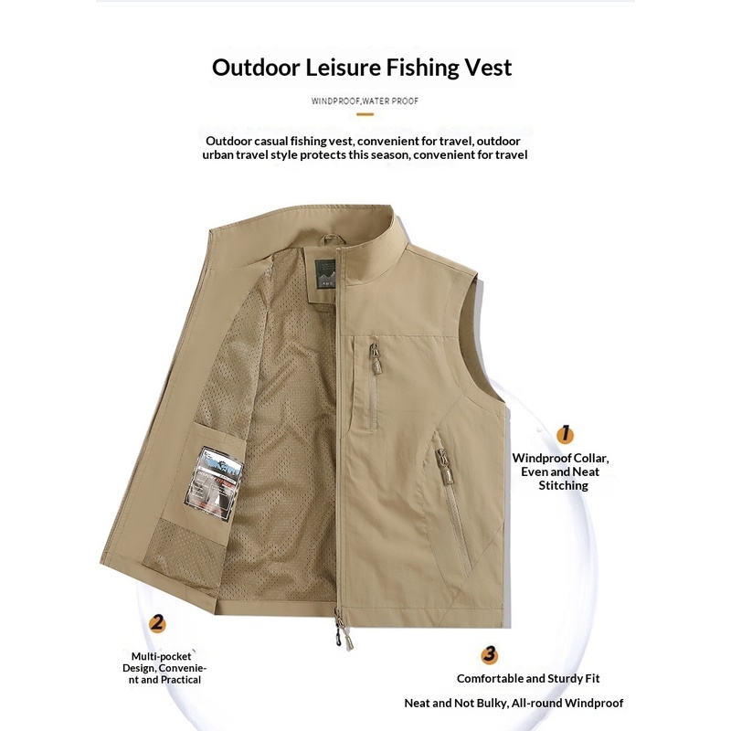 Gilet de pêche pour hommes, mode printemps-été, multi-poches, pour activités de plein air, sport, photographie, décontracté, moto.