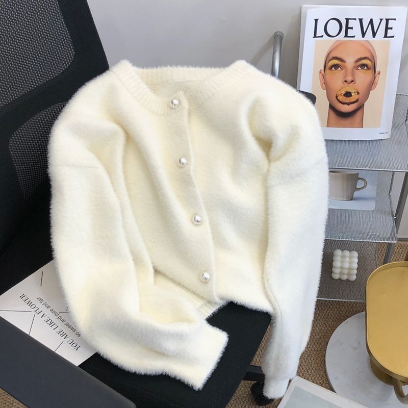 Cardigan pour femmes fausse fourrure de vison tricots fourrure femmes tricot joli pull pour femmes blanc rose vert haut à manches longues nouveaux vêtements d'extérieur