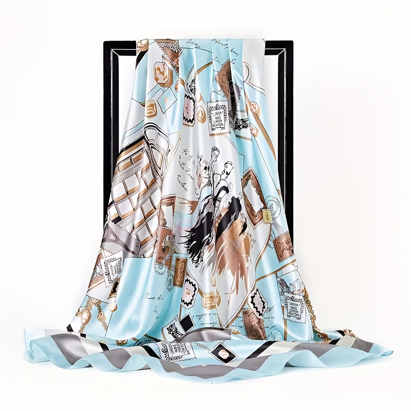 Écharpe de tête en satin de polyester de luxe, grande écharpe carrée pour envelopper les cheveux, couverture de plage et accessoire de mode pour femmes