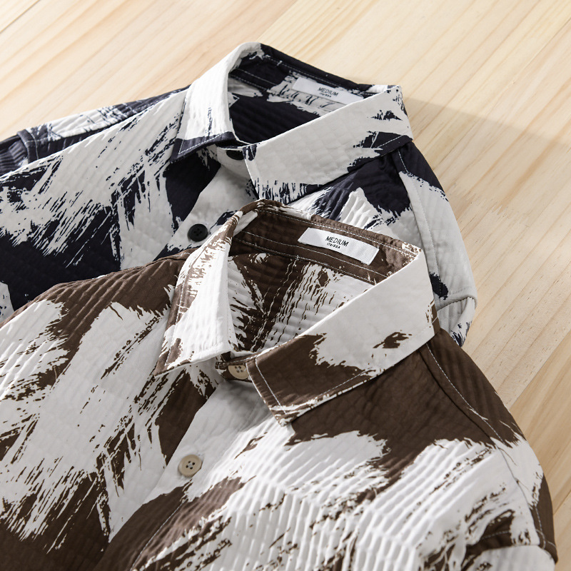 Chemise à manches longues de haute qualité pour la nouvelle mode d'automne, marque tendance, beau style d'affaires, chemise rayée texturée, coupe ajustée