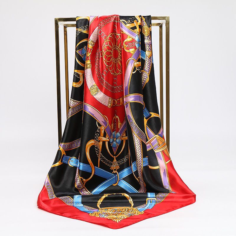 Foulard carré en soie pour femmes, 90cm, bandeau doux, Vintage, Hijab, imprimé floral, Pashmina, Bandana