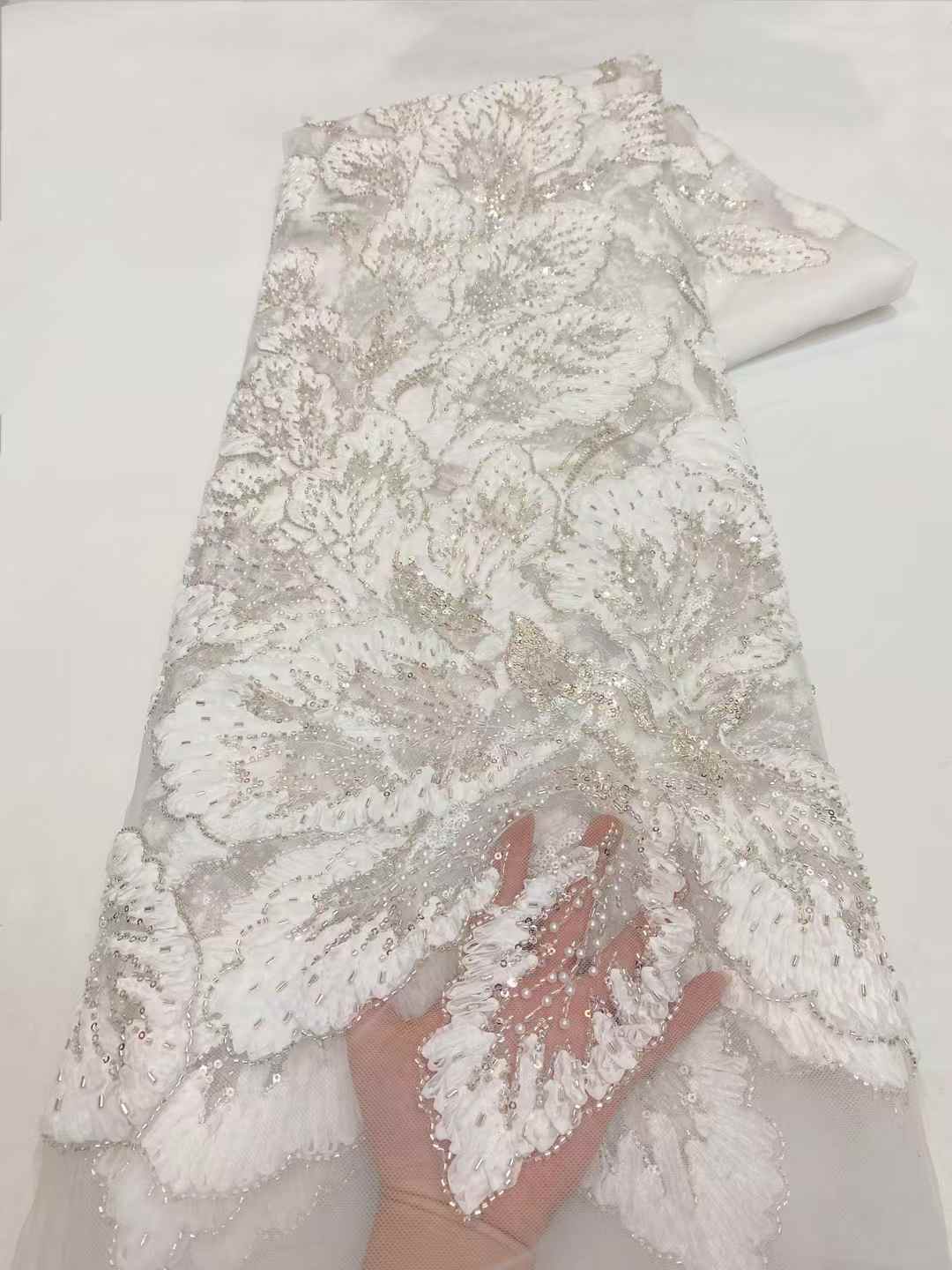 Tissu africain français en dentelle de Tulle de luxe, tissu nigérian en dentelle perlée à paillettes de haute qualité pour la couture de robes de mariée, 2025