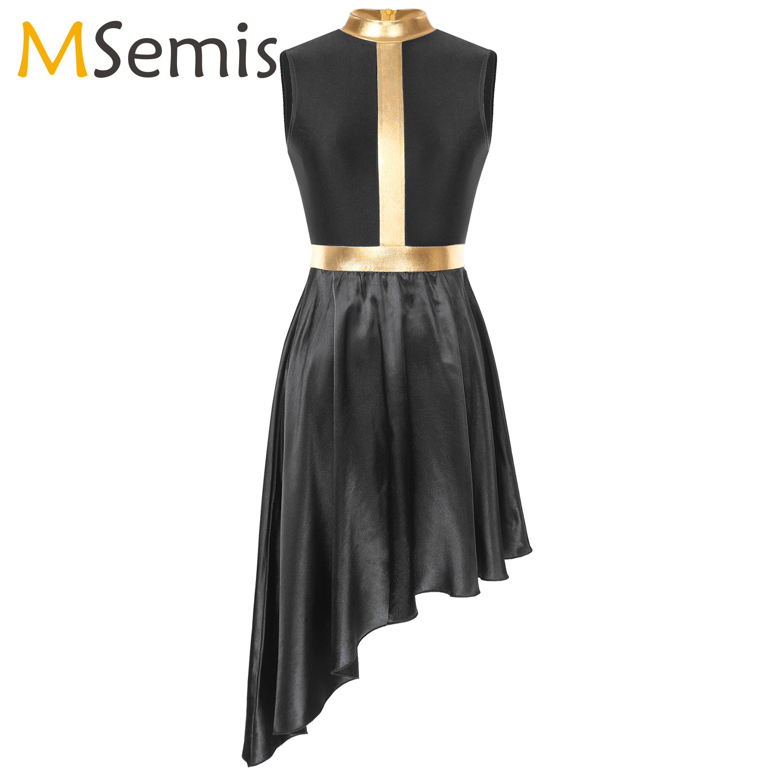 Robe de danse lyrique pour femmes, Costume de Ballet contemporain moderne, sans manches, maille en Tulle, jupe haute et basse, vêtements de danse liturgiques