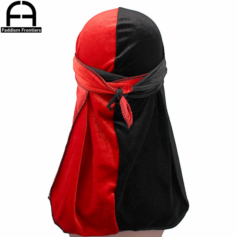 Turban bandana en velours bicolore pour homme, durag de motard, bande de sauna, accessoires pour cheveux, patchwork de luxe