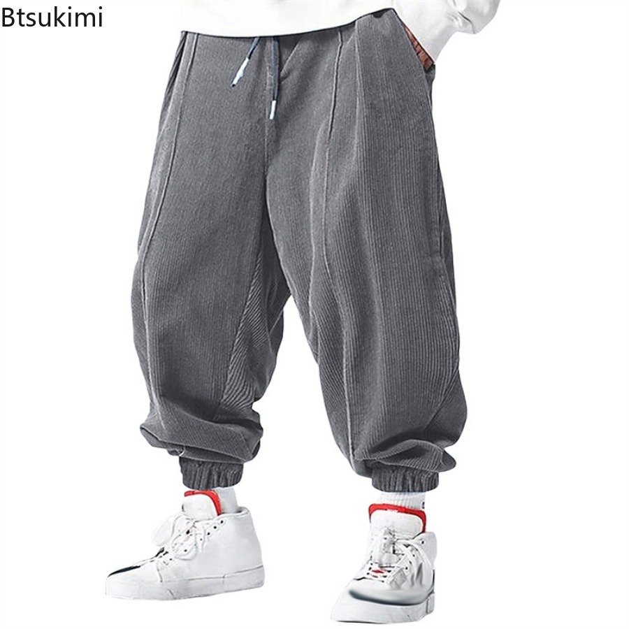 Pantalon en velours côtelé pour homme 2026 – Tendance décontractée, avec cordon de serrage, longueur cheville, coupe ample, style Harem, pantalon de survêtement, jogger