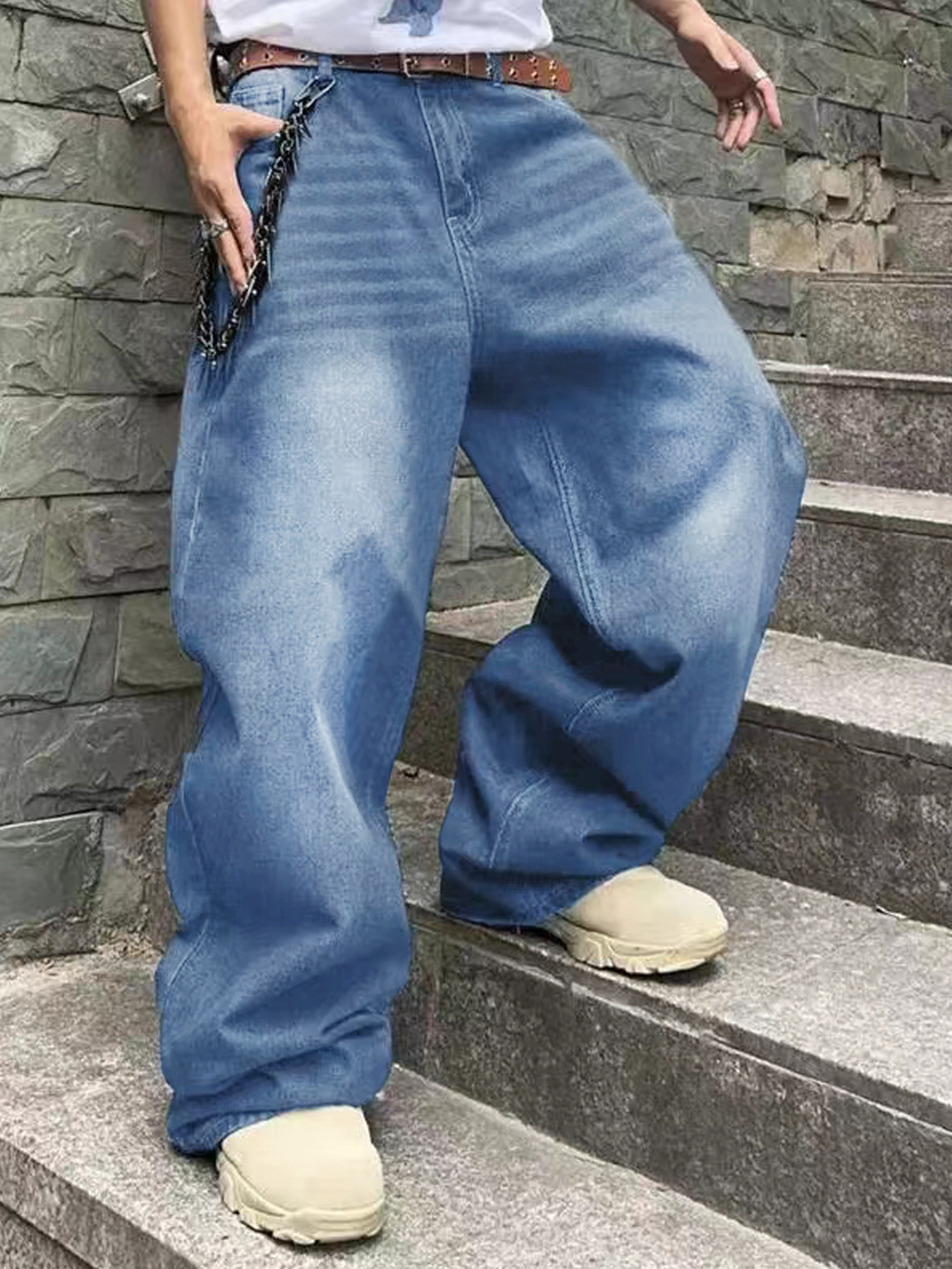 Mode hommes Vintage jean droit Streetwear personnalité Hip Hop pantalon mâle jeunesse ample jambes larges Denim pantalon
