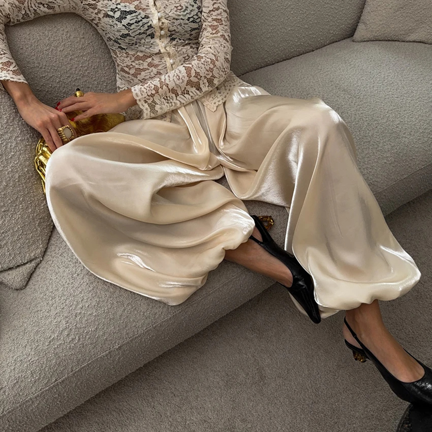 Pantalon ballon ample pour femme DNBS, finition satinée, pantalon harem à revers élastiques, vêtements de détente élégants pour le printemps et l'été