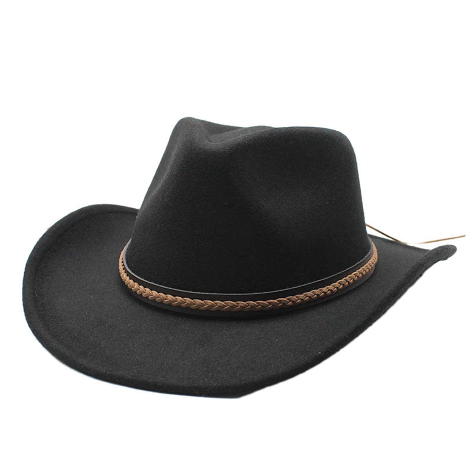 Chapeaux de cowboy rétro classiques pour femmes et hommes, chapeaux en feutre à large bord avec bande décorative