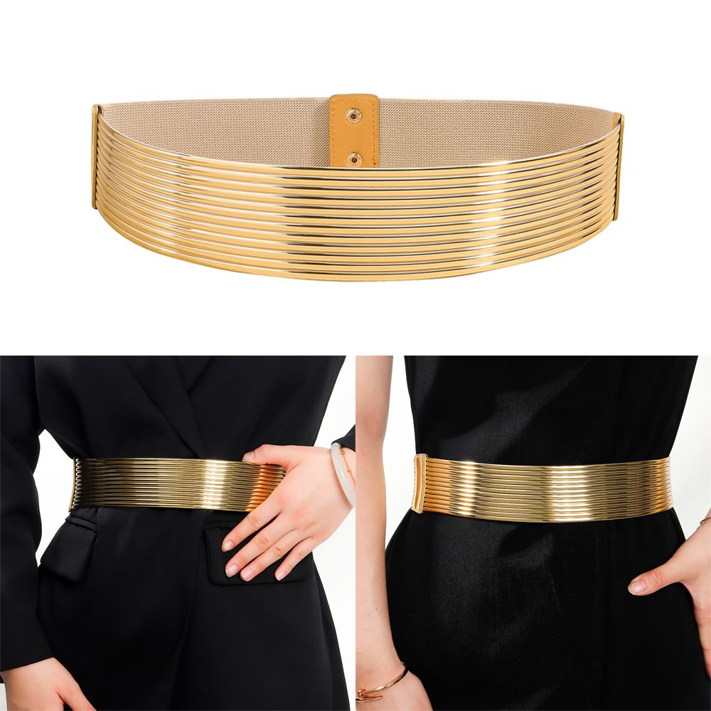Ceinture de taille en or de haute qualité, élastique, avec boutons brillants, large et ajustée pour femmes