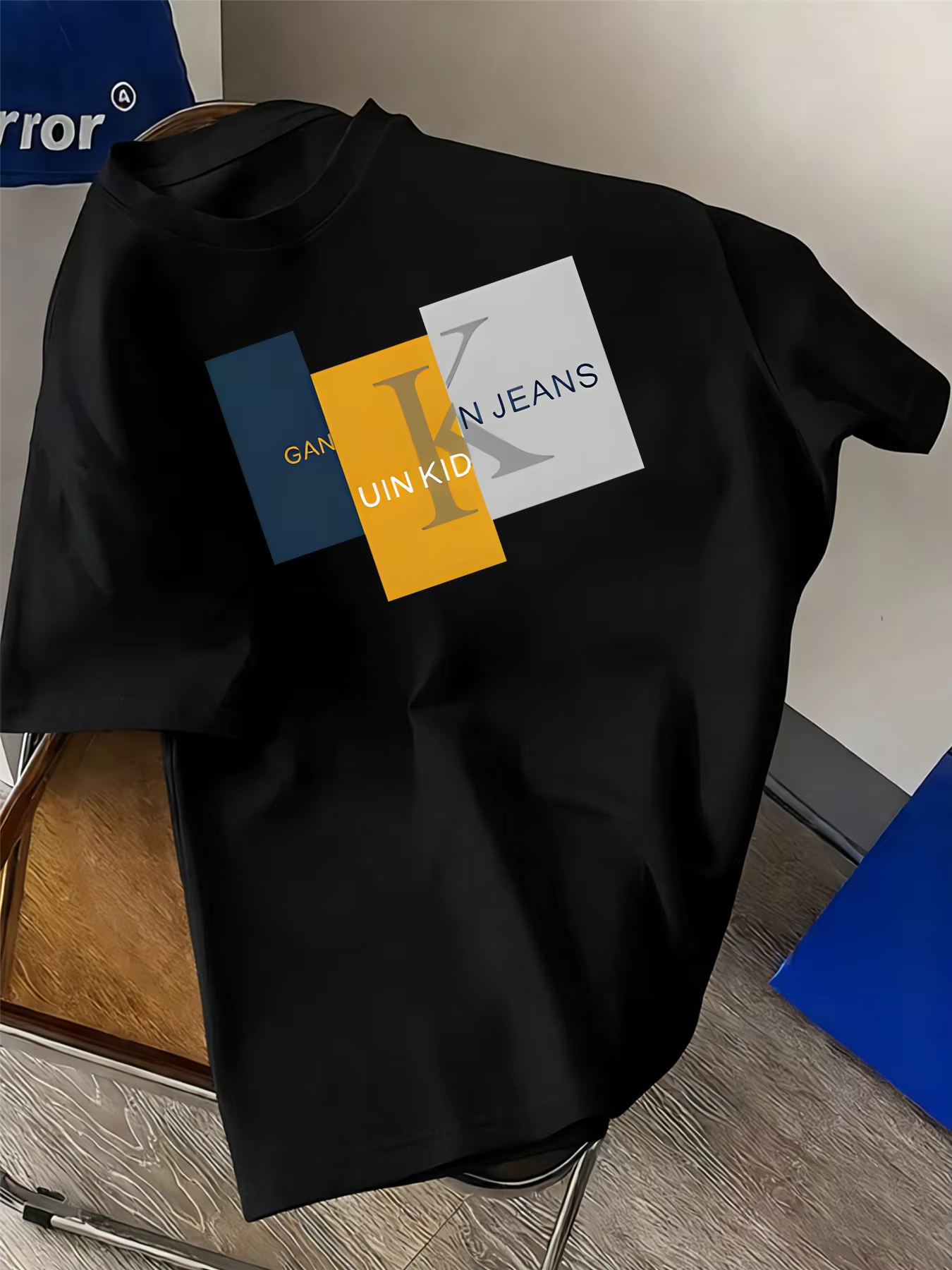 T-shirt pour homme en coton 100% doux de qualité supérieure avec imprimé géométrique à blocs de couleur et lettre K, parfait pour l'été, style décontracté moderne