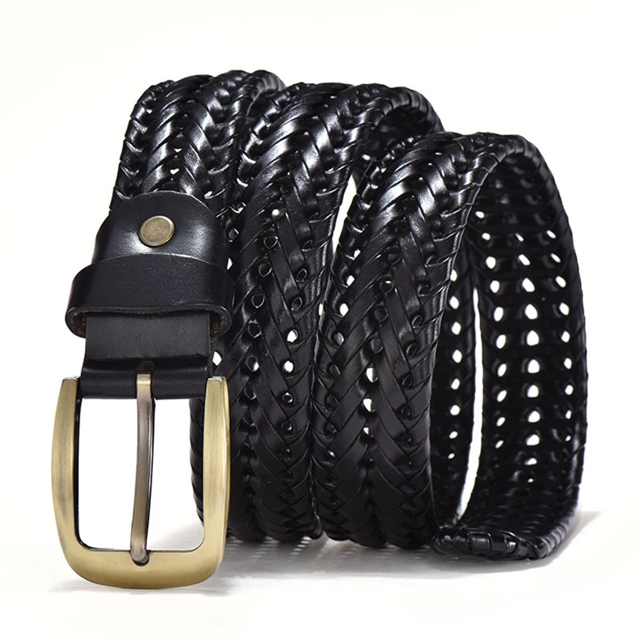 Ceinture tressée décontractée pour homme, boucle à ardillon tendance, ceinture durable pour usage quotidien, largeur 3,3 cm, 110-125 cm, noir, marron, café