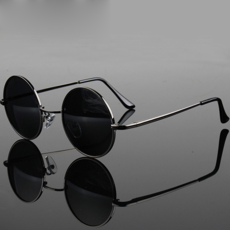 Lunettes de soleil rondes rétro vintage pour hommes, lunettes de soleil de marque pour femmes, monture en métal alliage, verres noirs, lunettes de conduite UV400