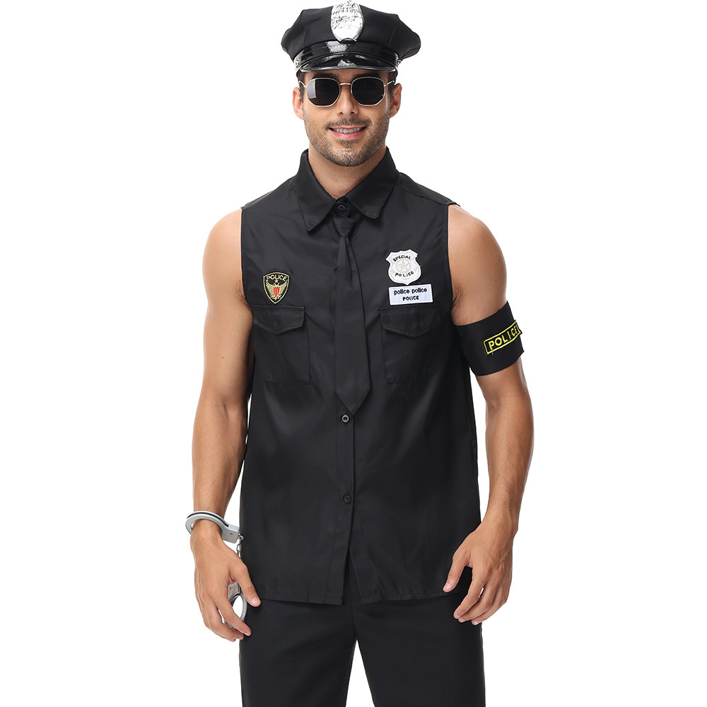 Costumes d'Halloween pour hommes, uniforme de Police, haut pourim, fête de carnaval, Cosplay, vêtements fantaisie pour officier de police