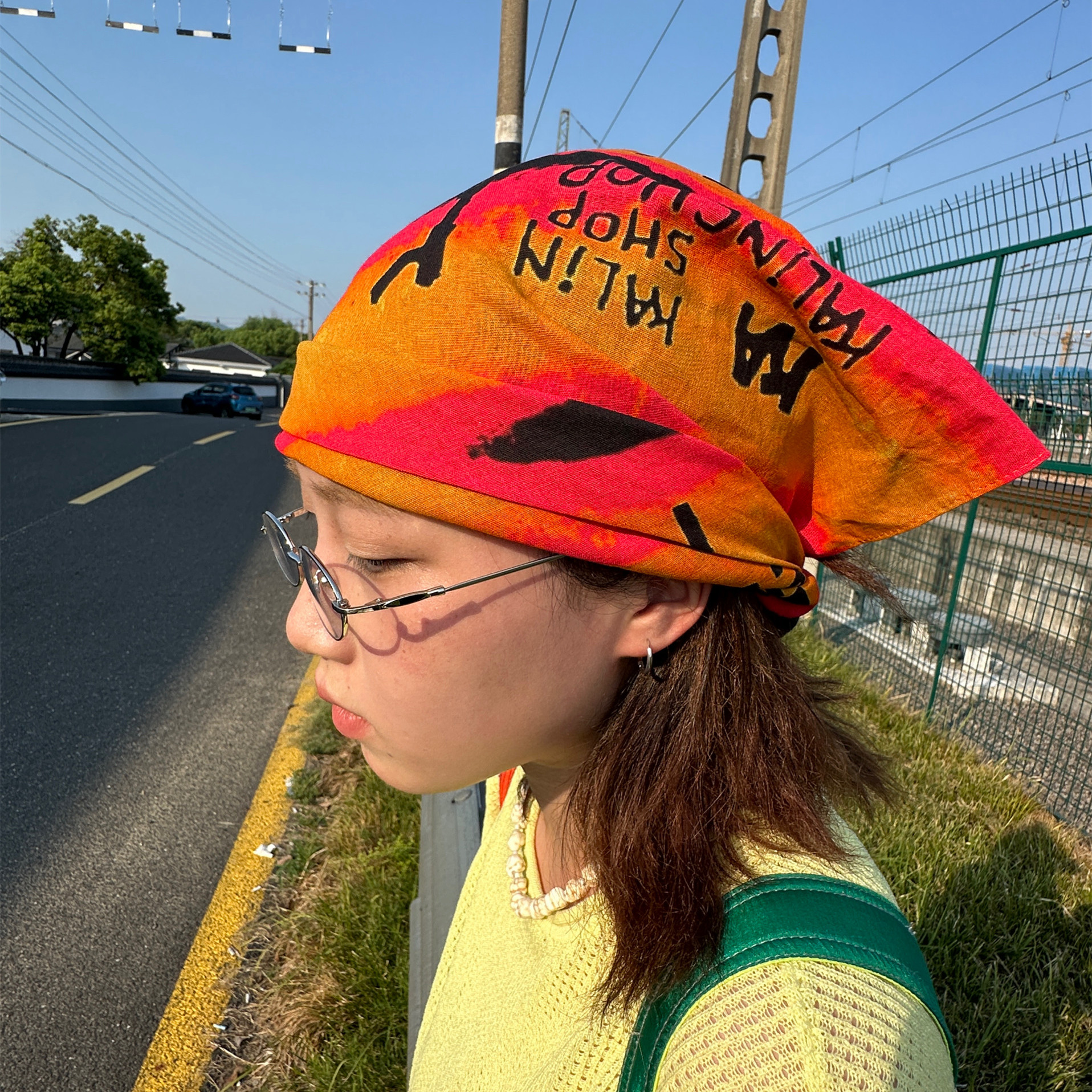 Style japonais peint à la main Design pur coton Punk Hip Hop Bandana homme femme Orange tigre motif foulard