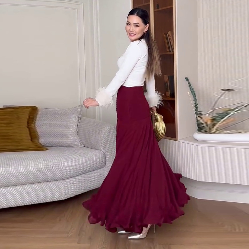 Jupe longue pour femmes, Streetwear, couleur unie, robe de bal à volants, poches pliables, ligne A, jupes plissées Vintage décontractées