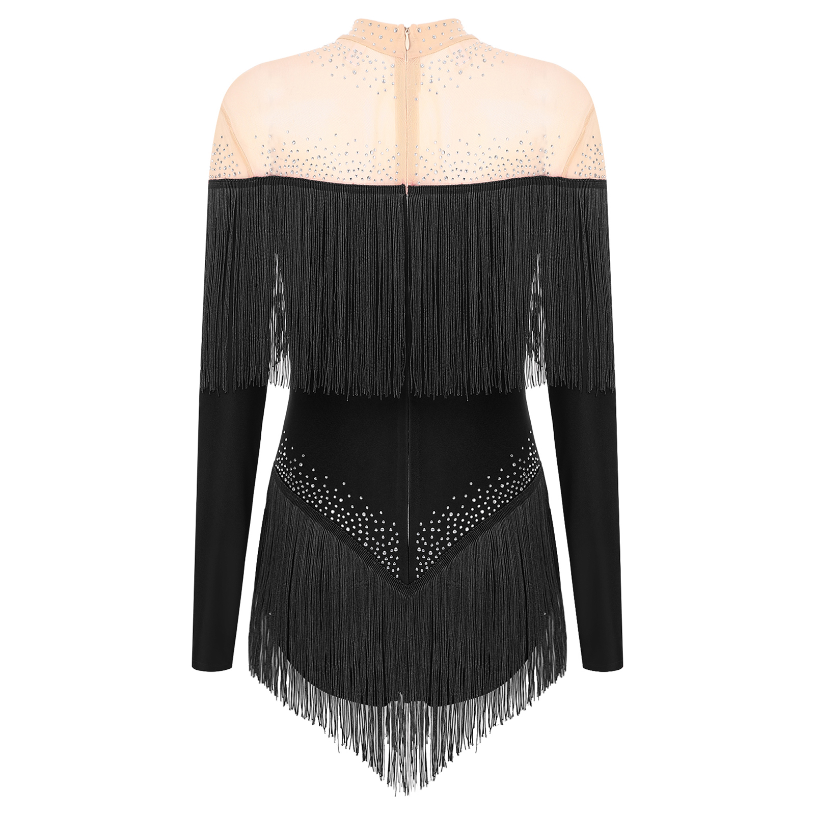 Costume de danse latine pour femmes, Cha-cha Samba Rumba, Costume de spectacle de patinage, manches longues, strass, robe à franges ou body, vêtements de danse