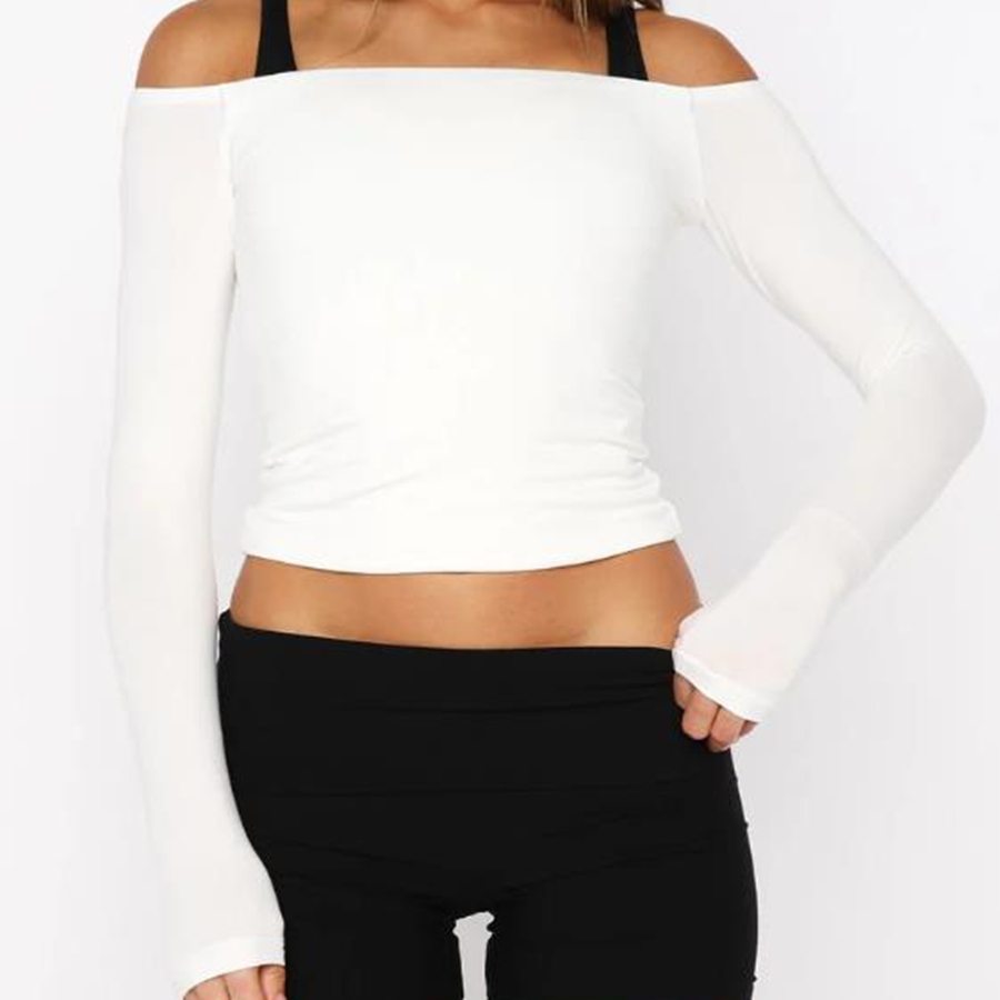 Haut sportif basique à épaules dénudées pour femmes, T-Shirt décontracté à manches longues, coupe cintrée, élégant, couleur unie, pour l'automne