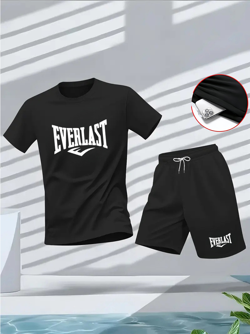 Ensemble d'été pour homme : T-shirt à col rond et manches courtes, short de cinq pouces, tendance, décontracté, fitness et amincissant, ensemble deux pièces pour l'extérieur