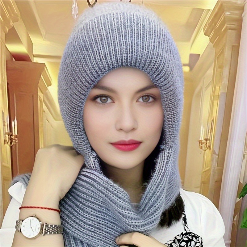 Chapeau chaud en tricot pour femmes, écharpe une pièce, chapeau thermique en laine avec Protection des oreilles, coupe-vent, accessoires d'extérieur d'hiver, cadeau de noël