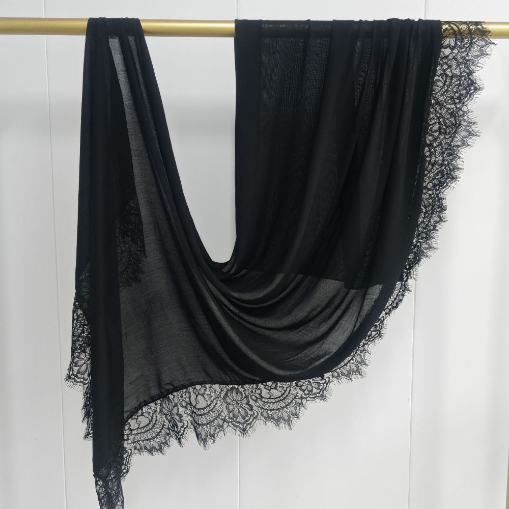 Nouveau turban instantané musulman avec bordure en dentelle, en coton respirant, couvre-tête intégral, couleur unie, hijab uni