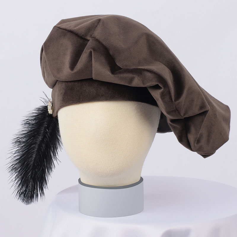 Béret unisexe tendance style médiéval vintage avec plume, chapeau Tudor en daim avec plume, casquette de ministrel, casquette Renaissance élizabéthaine