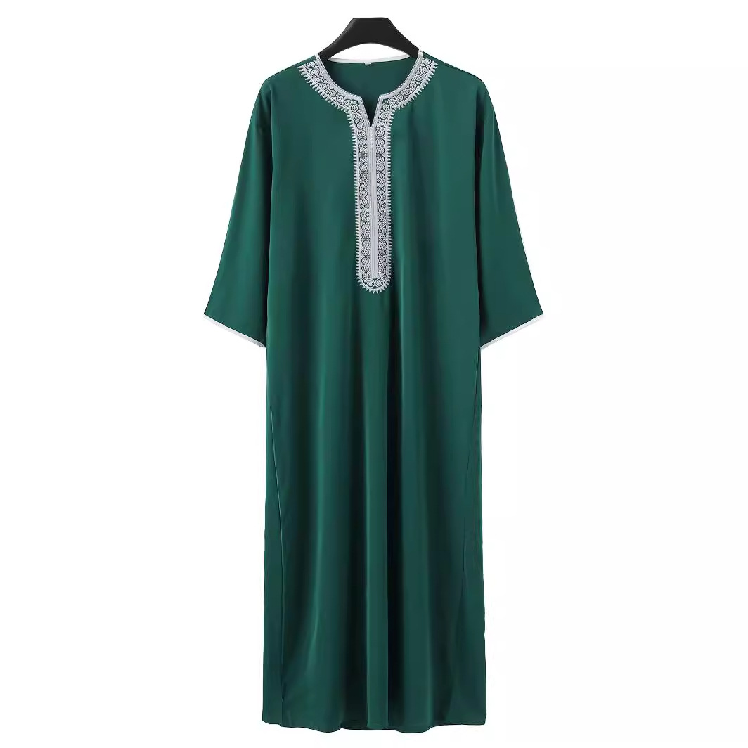 Hommes musulmans Robe longue Jubba Thobe broderie Abaya prière saoudienne Dishdasha Ramadan dubaï Abayas islamique Robe 2025 caftan marocain