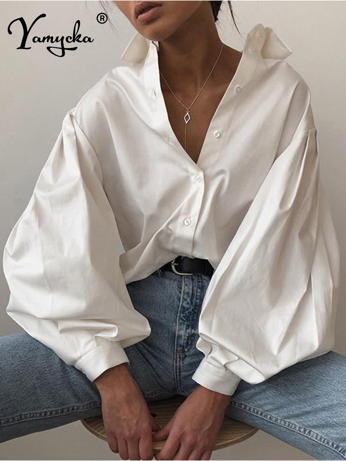 Chemisiers et chemises sexy pour femmes, hauts élégants pour les soirées d'été, vêtements pour femmes, chemise blanche et noire, style décontracté, coupe ample, manches longues.