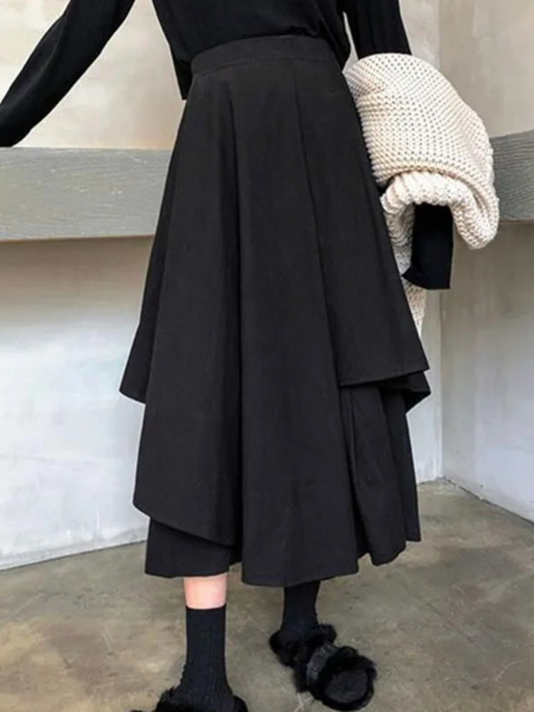 Jupes noires femme gothique japonais irrégulière taille haute jupe plissée pantalon pour femmes Vintage solide Cargo jupes femme