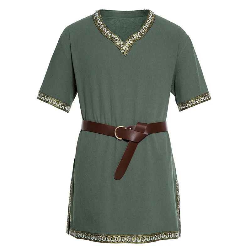 Tunique médiévale longue chemise en coton et lin hommes Costume de Pirate Viking tressé hauts amples tenue de guerrier Renaissance adulte grande taille