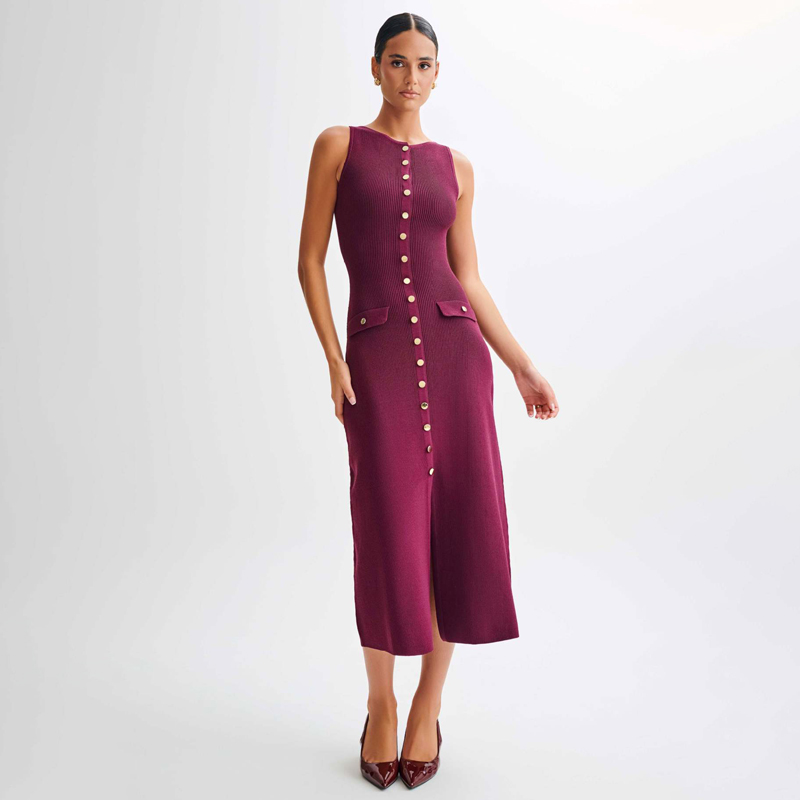 Robe longue tricotée pour femmes, élégante, sans manches, boutons, Maxi pull, moulante, robes de soirée, à la mode, 2024 N