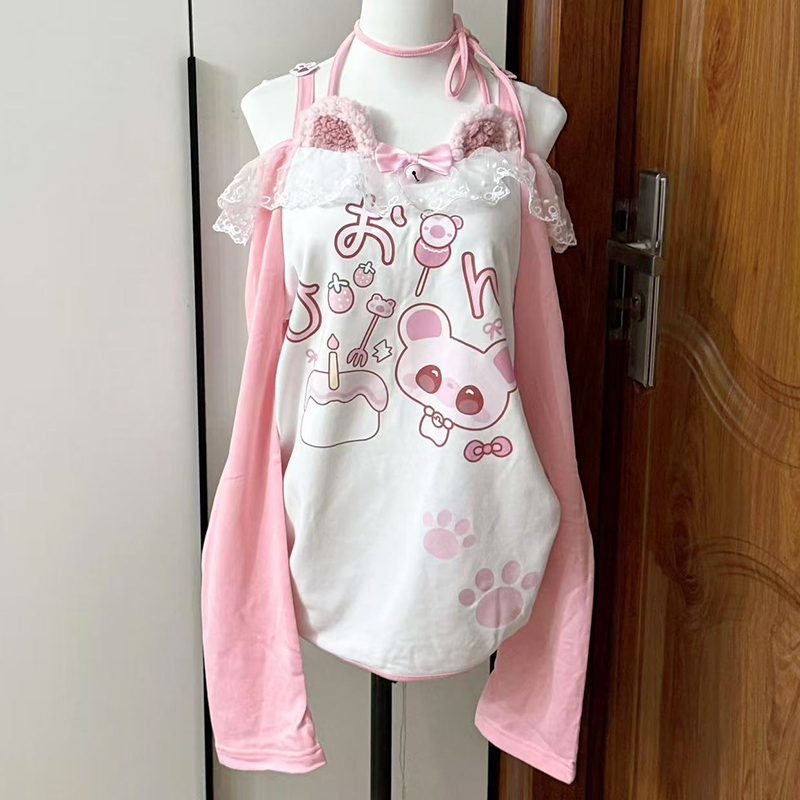 T-shirt à manches longues Anime imprimé arc-en-ciel pour femmes, vêtements Kawaii, conception de fouet Halter, sous-culture rose, mode automne, nouveau