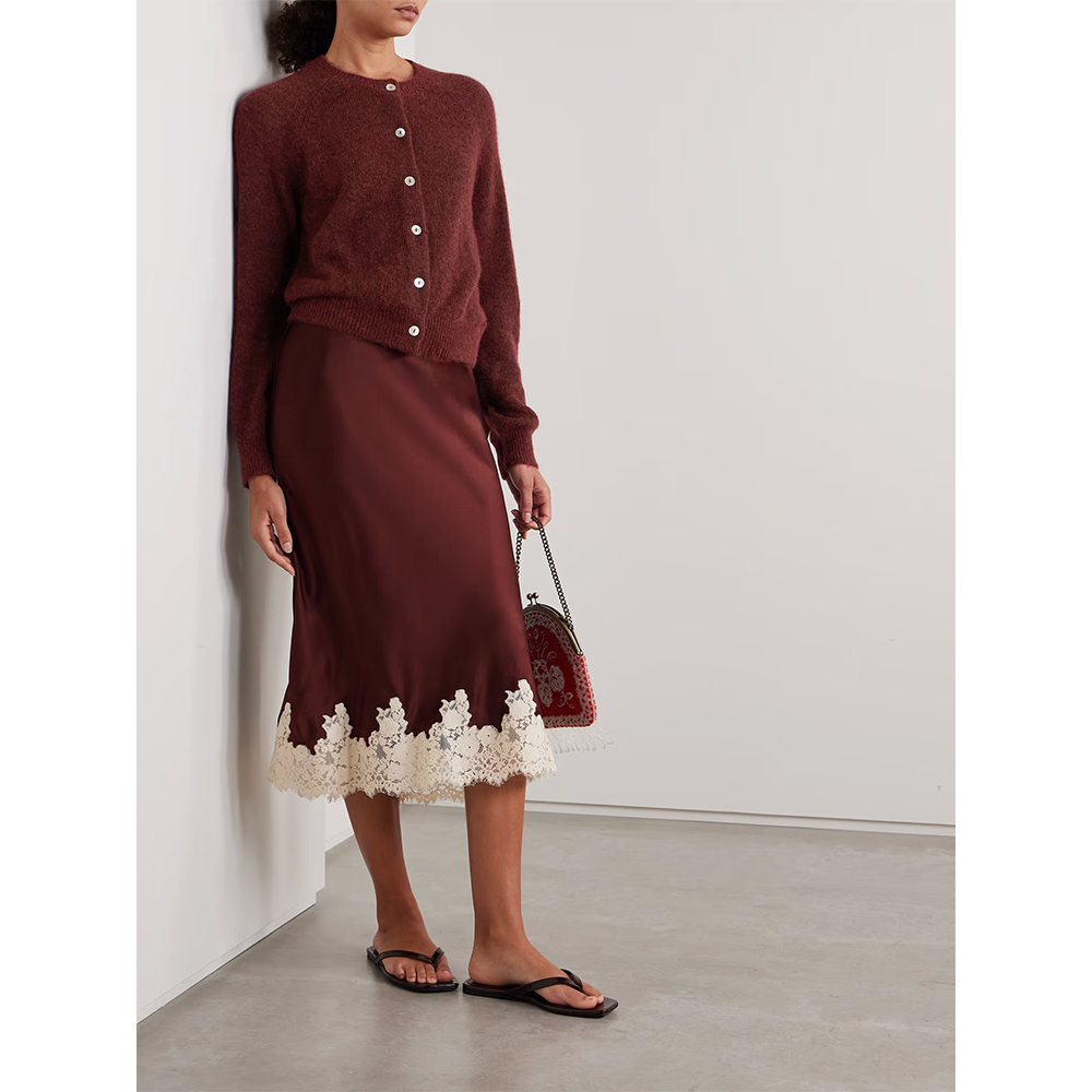 Jupes mi-longues élégantes en dentelle satinée pour femmes, taille haute, Patchwork, Slim, imprimé, vêtements décontractés pour femmes, jupes Vintage Sexy Y2k, 2025