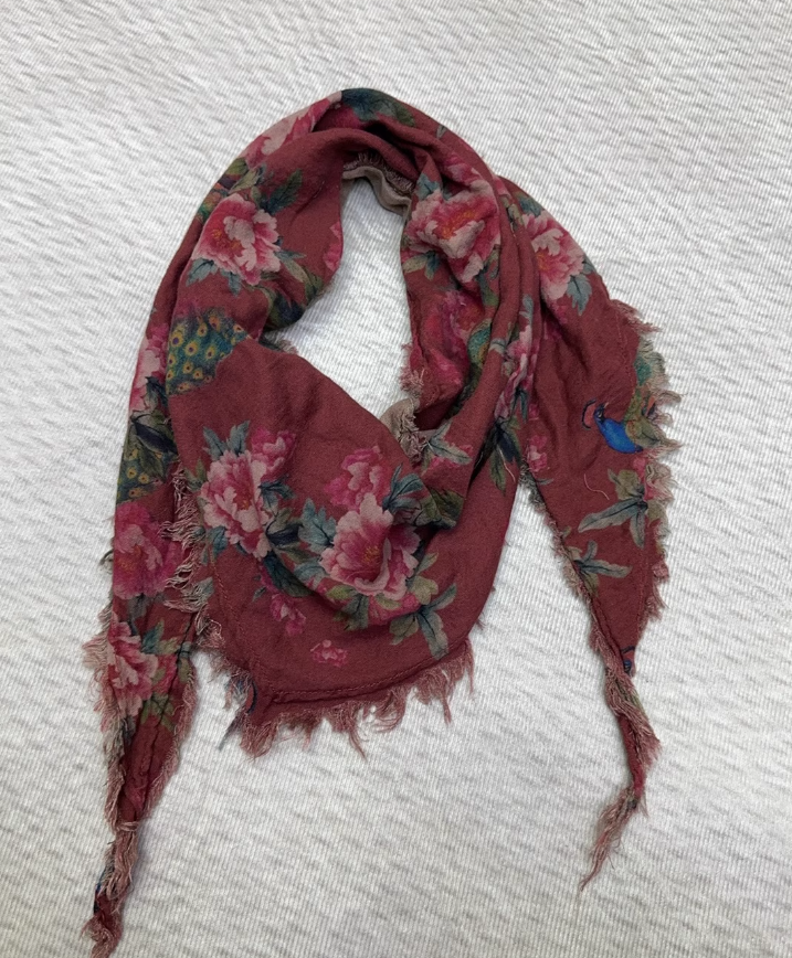 Rétro femmes écharpe impression florale contraste couleur coton bord effiloché 2025 hiver automne rétro décontracté écharpe femme YoYiKamomo