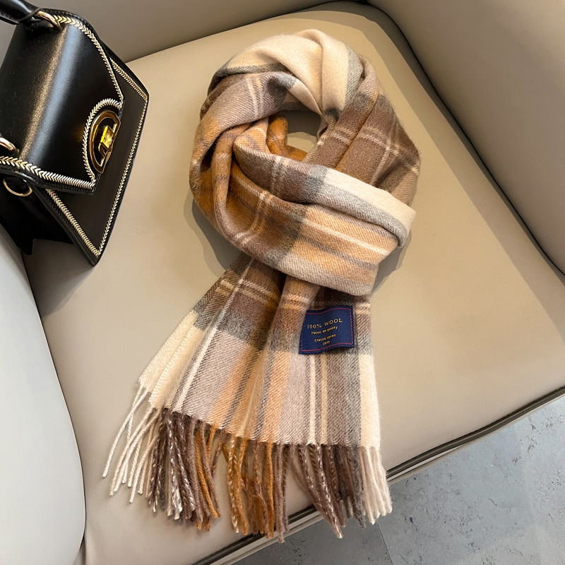 2025 femmes 100% laine écharpe de luxe Plaid cachemire mouchoir chaud hiver femme châle paréo doux Bufanda britannique coréen