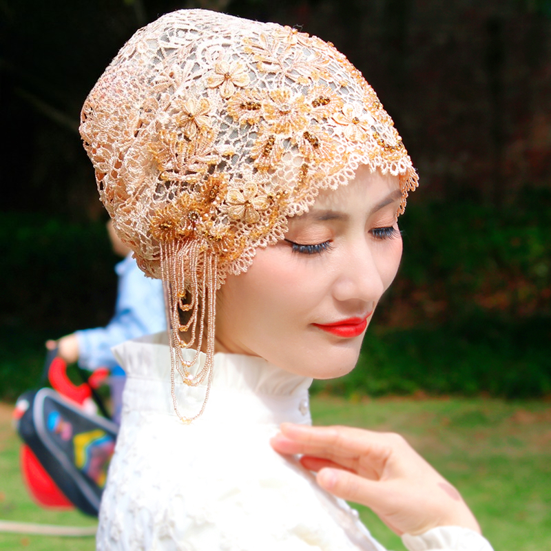 Hijabs pour femmes musulmanes perles noires Eid Ramadam prière couverture de cheveux casquettes soirée luxe Kufi chapeaux Turban Islam foulards