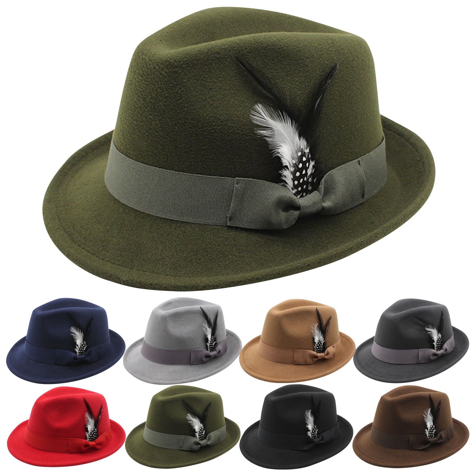 Hommes haut-de-forme hiver automne élégant plume feutres chapeau hommes réglable Jazz doux laine chapeau vacances fête carnaval Dirndl casquette