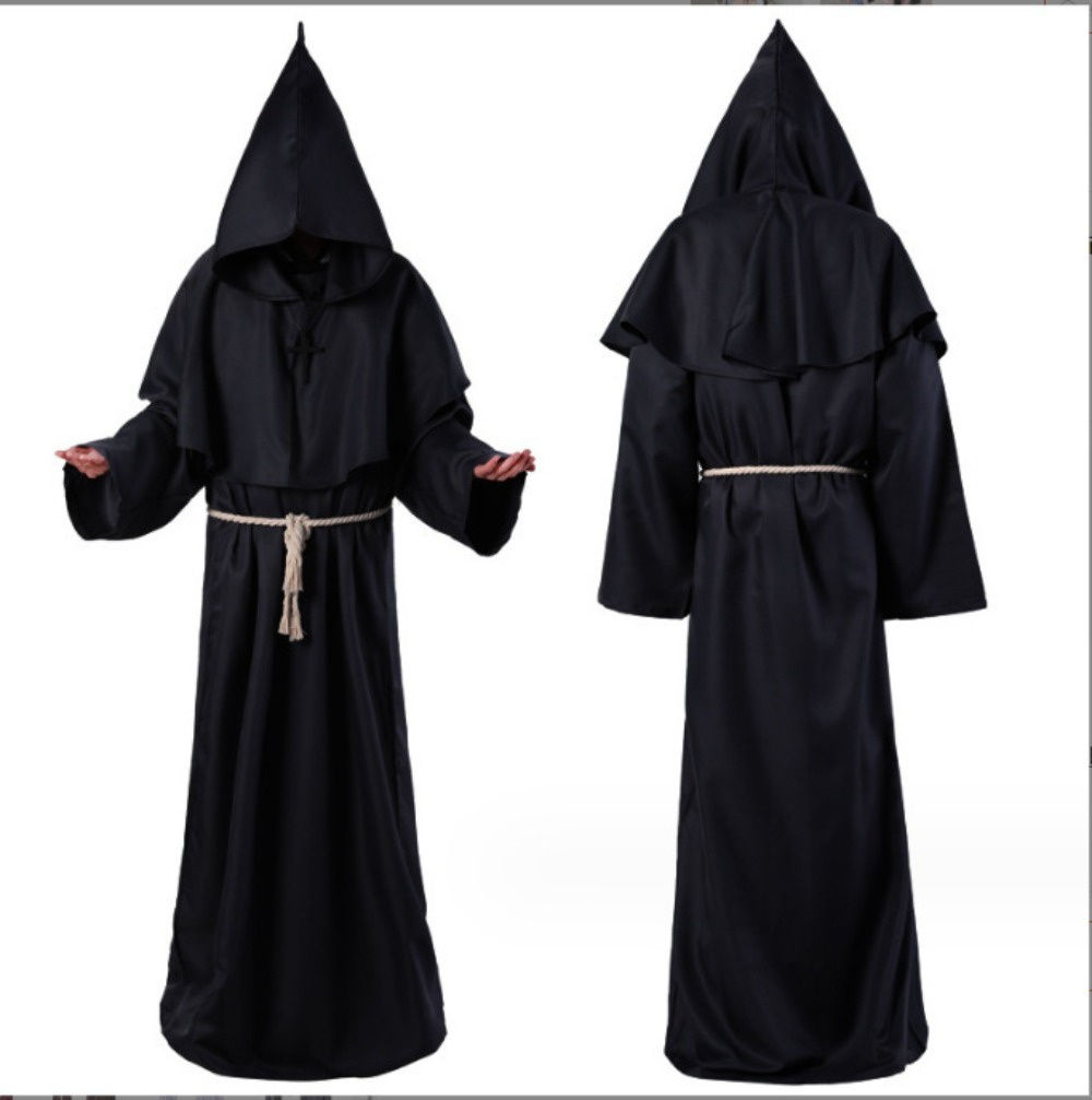 Robe longue médiévale à capuche pour moine, frère, prêtre, sorcier, unisexe, adulte, ample, tenue de scène pour mascarade, fête à thème, Halloween, cosplay
