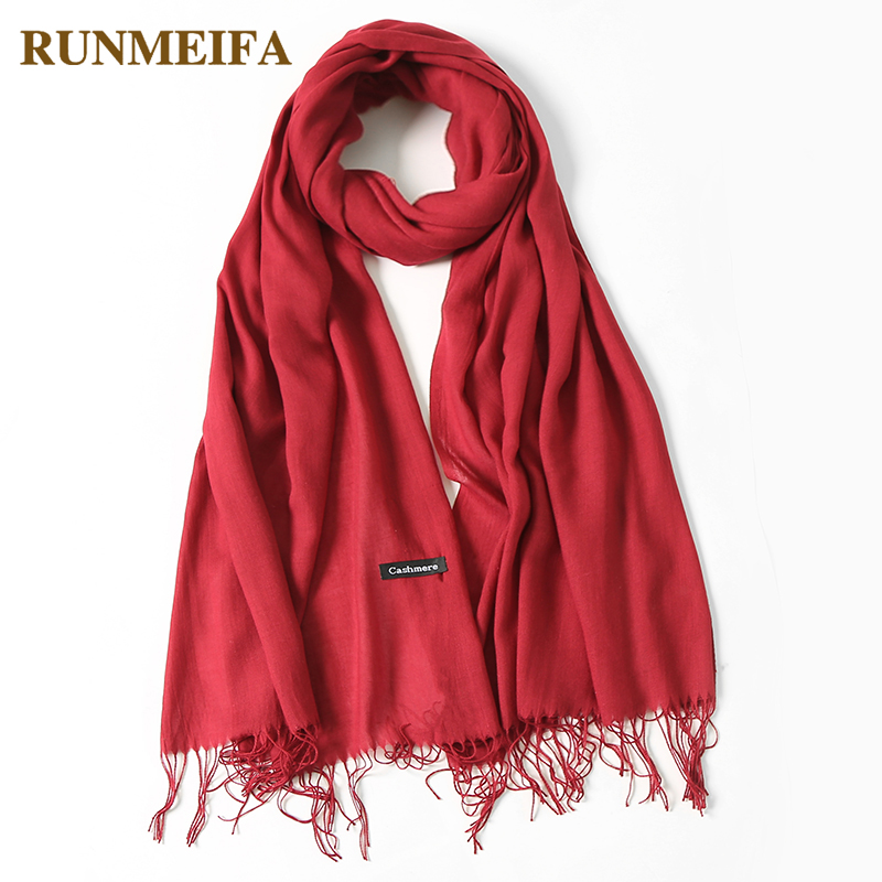 Foulard fin en cachemire pour femme, châle et enveloppes, couleur unie, étoles Hijab, Long, Pashmina, mode hiver 2022