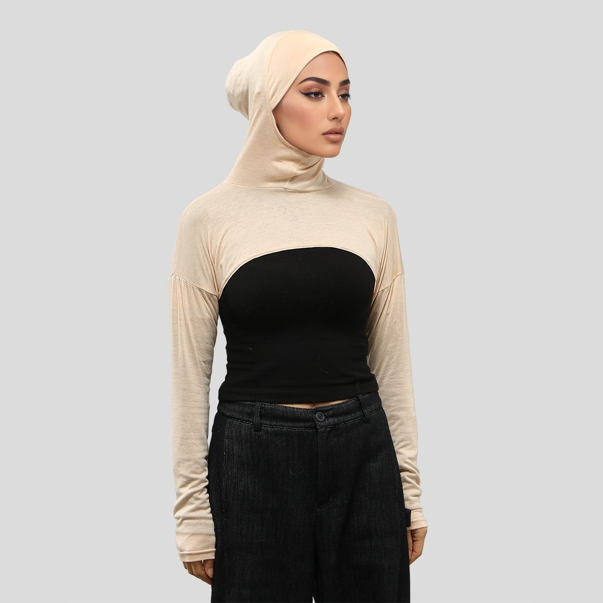 Hijab musulman intégral à manches longues pour femme avec sous-bonnet élastique, couvre-bras long musulman, protection solaire à porter sous un T-shirt