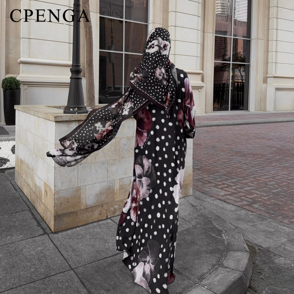 Abaya Hijab deux pièces à imprimé floral et pois pour l'été 2026, tenue de fête du Ramadan pour femmes musulmanes, robe kaftan islamique turque