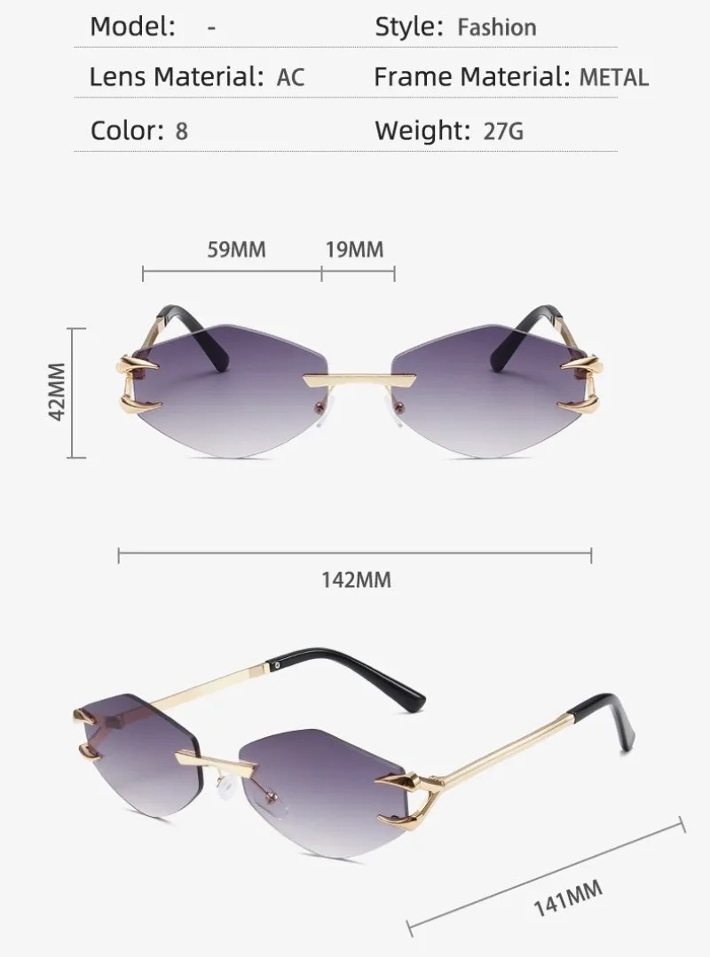 Lunettes de soleil punk tendance sans monture, rectangulaires, pour hommes et femmes, protection UV400, pour la conduite, monture métallique, verres dégradés