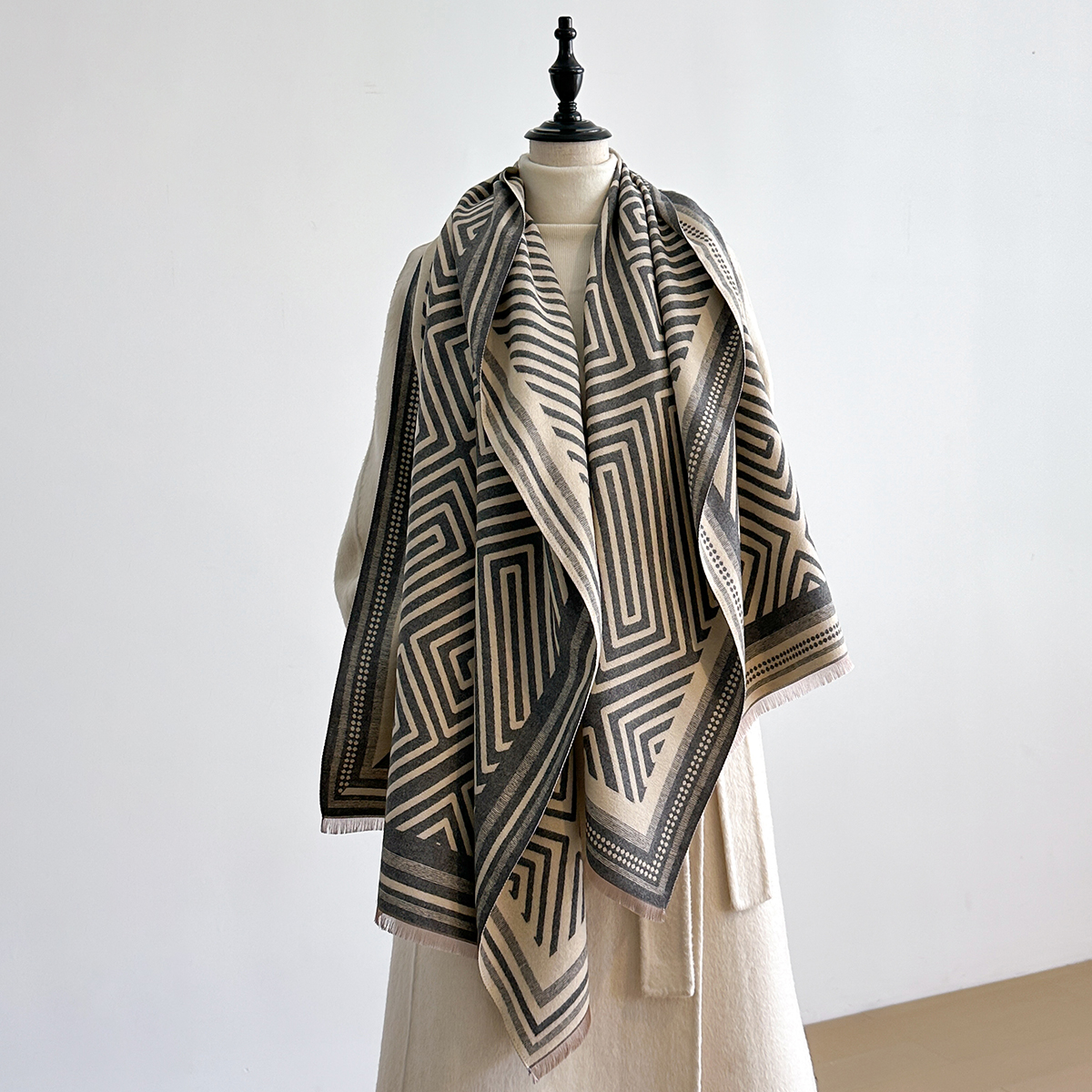 Écharpe élégante en cachemire Pashmina pour femmes, couverture et châle chauds d'hiver à franges double face