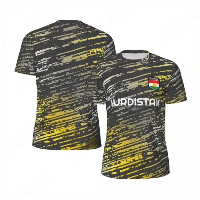 Mode Kurdistan drapeau graphique Football T-shirts pour hommes tendance 3D emblème National imprimé sport T-shirts en vrac respirant T-shirts