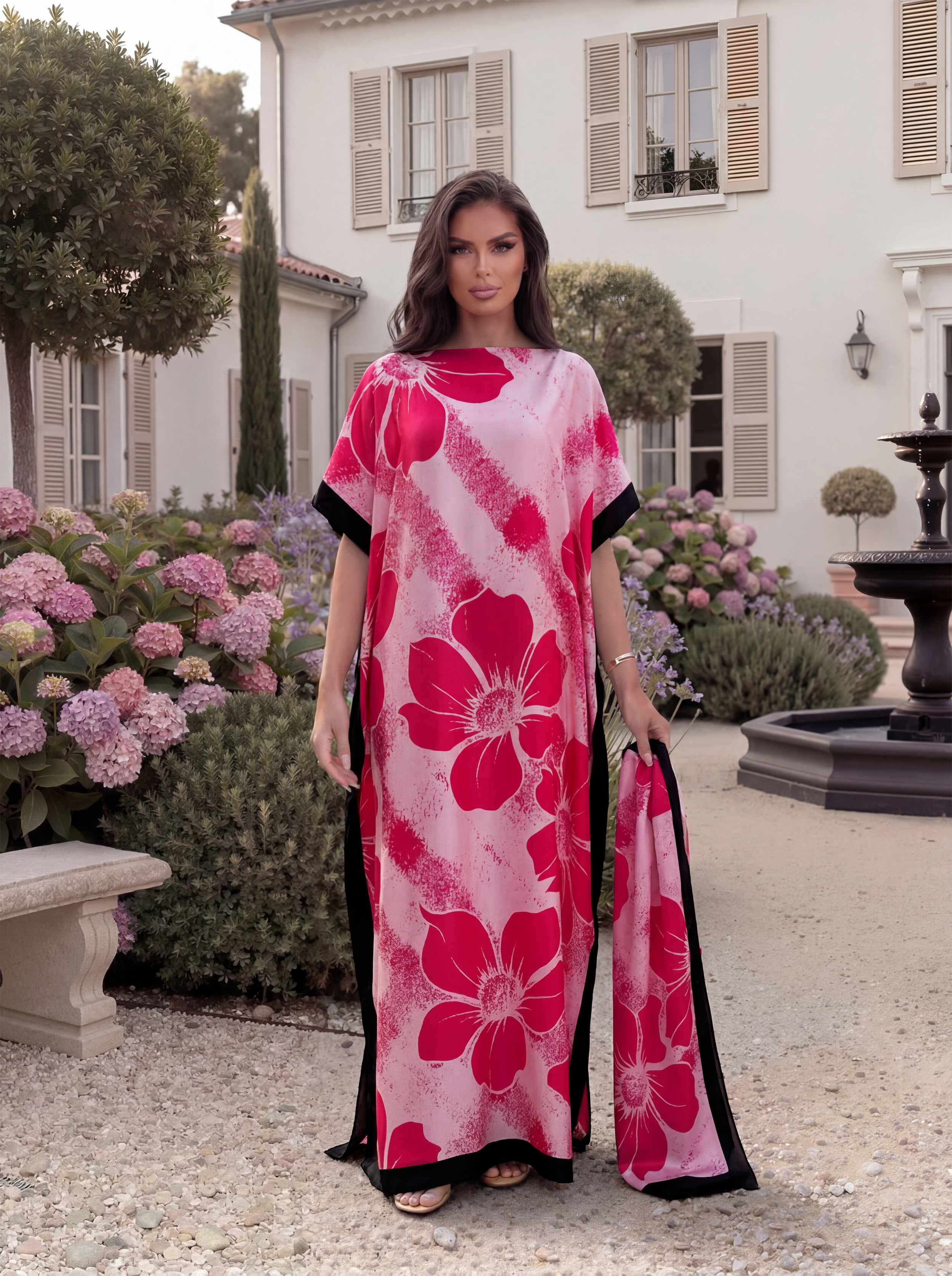 Abaya à imprimé floral ample avec foulard assorti, robe longue décontractée, tenue de vacances d'été pour femmes musulmanes africaines