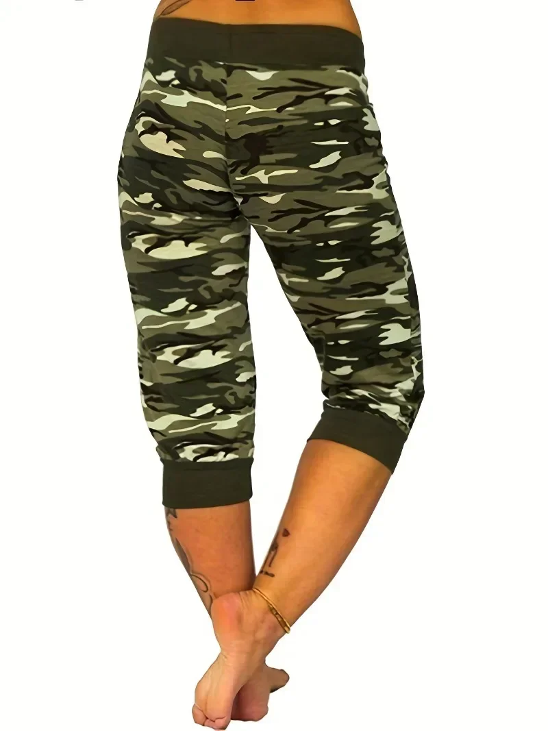 Pantalon Cargo décontracté pour femmes, grande taille 1XL-5XL, court d'entraînement de Yoga, taille extensible, athlétique, Fitness