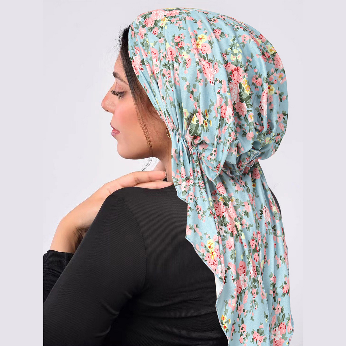 Casquettes Hijab musulmanes à imprimé floral pour femmes, bonnet turban à longue queue, coiffe pour dames, tête ronde, élastique doux, mode du Ramadan, portable