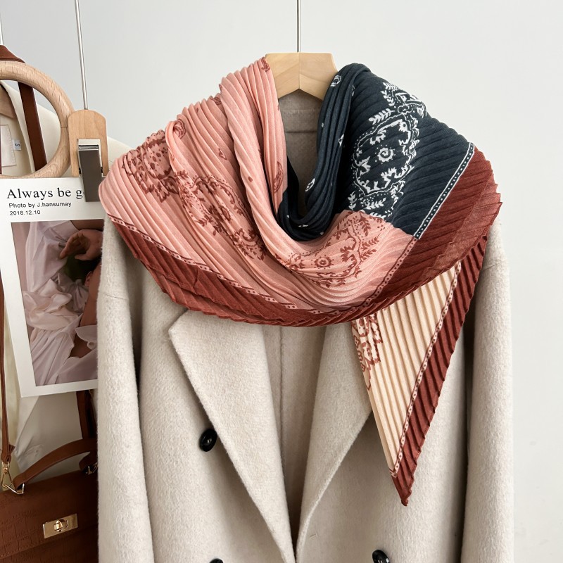 Nouveau Foulard Carré Plissé Miyake Haut de Gamme, Foulard Imprimé Simple pour Sac, Foulard Polyvalent Chaud et Protecteur pour le Cou pour Femme