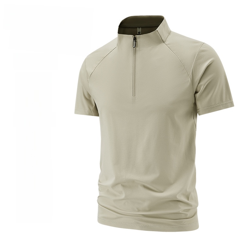 T-shirt à manches courtes en soie glacée pour homme, col montant, séchage rapide, vêtement de sport décontracté d'été, en tissu nylon, coupe confortable